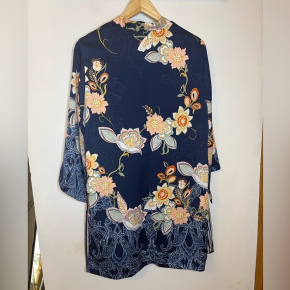Chico’s Drama Printed Kimono Blue Long Line - Picture 7 of 9